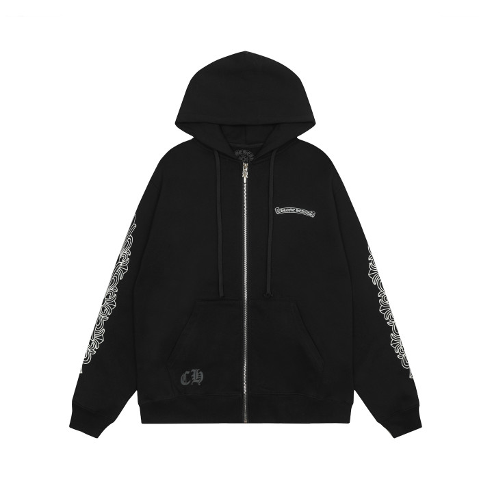 Ch*0me He**ts horseshoe floral zip up hoodie ke815