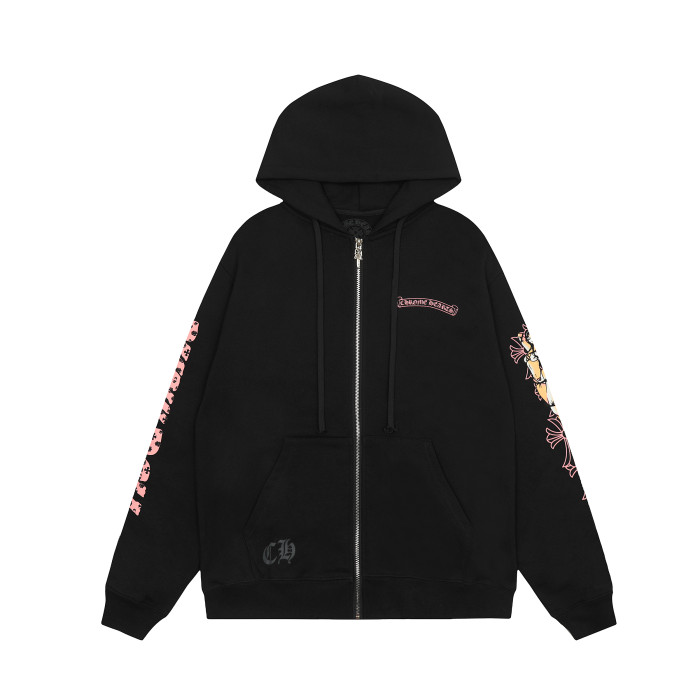 Ch*0me He**ts horseshoe floral zip up hoodie ke821